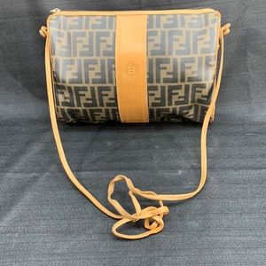 Vtg Fendi Zucca Logo Large Canvas Crossbody Bag Purse